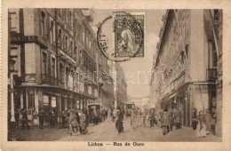 T1/T2 Lisbon, Lisboa; Rua Do Ouro / Gold Street, Tram, Shops (TCV Card, From Postcard Booklet) - Unclassified