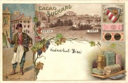 * T3 Gorizia, Görz; General View, Coat Of Arms, Cacao Suchard Advertisement, Floral Litho (kis Szakadás... - Ohne Zuordnung