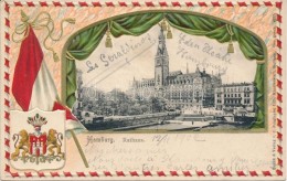 T2/T3 Hamburg, Rathaus; Verlag Von J. Junginger / Town Hall, Flag, Coat Of Arms Emb. Litho Frame - Ohne Zuordnung