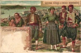 ** T2 Dubrovnik, Ragusa; Narodna Nosnja U Okolici Dubrovackoi / General View, Folklore, Litho S: W. S. - Ohne Zuordnung