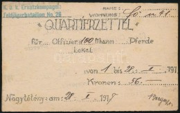 1917 'Quartierzettel' Szállásutalvány, K.u.K. Ersatzkompagnie, Nagytétény,... - Andere & Zonder Classificatie