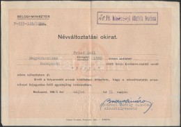 1954 FenyÅ‘ Emil (1889-1980) Színész, FilmrendezÅ‘ Névváltoztatási Okirata - Unclassified
