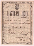 1861 Német és Magyar NyelvÅ± Igazolási Jegy Vas Megye Címerével - Non Classés
