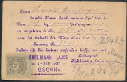 1901 LevelezÅ‘lap - Számla 2f Okmánybélyeggel - Ohne Zuordnung
