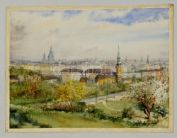 Kiss Jelzéssel: Panoráma A GellérthegyrÅ‘l.  Akvarell, Papír, 26×35 Cm - Autres & Non Classés