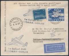 1937 ElsÅ‘ Repülés Levél Bromma- Berlin - Otros & Sin Clasificación