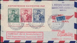 1949 Hannoveri Vásár Mi Blokk 1 Alkalmi Légi FDC Hannover - Hamburg ElsÅ‘ Vásári... - Andere & Zonder Classificatie