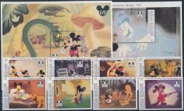 ** 1993 Walt Disney,  65 éves Miki Egér Sor Mi 1795-1804 + Blokk 287, 288 - Otros & Sin Clasificación