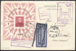 1934 LEHE Blokk Alkalmi Légi LevelezÅ‘lapon / Mi Block 1 On Special Airmail Card Budapest - Debrecen - Autres & Non Classés