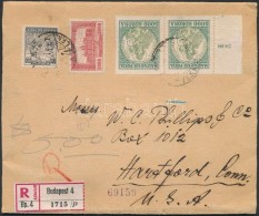 1925 Ajánlott Pénzes Levél Az USA-ba 12.500K Vegyes Bérmentesítéssel - Other & Unclassified