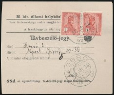 1916 TávbeszélÅ‘ Jegy 2x1K Turul Bérmentesítéssel 'KOSSÓ' - Otros & Sin Clasificación
