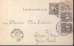 1899 Budapest Képeslap 3 X 1kr + 2kr Bérmentesítéssel Belgiumba - Autres & Non Classés