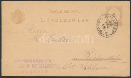 1886 2kr Díjjegyes LevelezÅ‘lap 'BUDAPEST / LIPÓ(TVÁRO)S G.' - Other & Unclassified