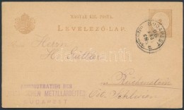 1886 2kr Díjjegyes LevelezÅ‘lap 'BUDAPEST / LIPÓ(TVÁRO)S G.' - Sonstige & Ohne Zuordnung