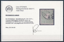 O 1858 3kr Kékeszöld  Certificate: Steiner - Other & Unclassified