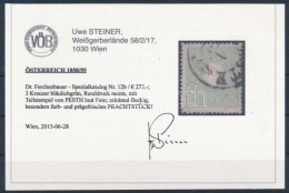 O 1858 3kr Kékeszöld  Certificate: Steiner - Otros & Sin Clasificación