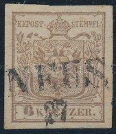O 1850 6kr HP I.  Szép Szélekkel, Lemezhibával, Papierkorn / With Nice Margins, Plate Variety... - Otros & Sin Clasificación