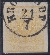 O 1850 1kr Sárga / Yellow MP III. Teljes / Szép Szélekkel 'KRO(NSTA)DT' - Other & Unclassified