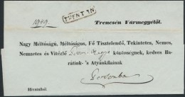 1843 Hivatalos Levél / Official Cover 'TRENTSIN' - Poson - Other & Unclassified