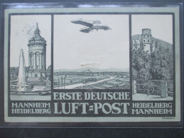 Deutsches Reich 1912 Postkarte Erste Deutsche Luftpost Heidelberg Mannheim 1912 Flugpost Aus Dem Bedarf! - Poste Aérienne & Zeppelin