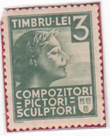 # 178 FISCAUX, REVENUE STAMP,3 LEI, COMPOSERS PAINTERS SCULPTORS, MNH**, ONE STAMPS,  ROMANIA - Fiscali