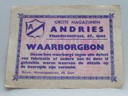 WAARBORGBON Grote Magazijnen ANDRIES Vlaanderenstraat 47 GENT ( Hoogewijs / Zie Foto's Voor Detail ) !! - Advertising