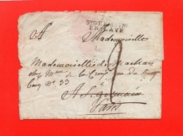 Lettre En Port Dû-cachet Linéaire  72 ST GERMAIN EN LAY Pour Paris-au Dos Marque Postale Déboursé Rouge "KREMLIN" - 1849-1876: Periodo Clásico