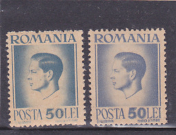 #  179  ERROR STAMPS, 50 LEI, KING MIHAI, COLOR VARIETY, TWO STAMPS, ROMANIA - Varietà & Curiosità