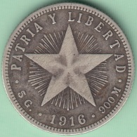 1916-MN-116 CUBA REPUBLICA. 20c KM# 13.2 1916. ESTRELLA. STAR. 5 Gr. - Kuba