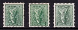 Australia 1938 - 1956 4d Koala P13.5, P15 And No Watermark MH  SG 170, 188, 230a - Nuevos