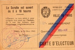 VP5449 - Ville De Paris - Carte D'Electeur De Mr Robert,Eugène FOL à PARIS Bd Picpus - Altri & Non Classificati