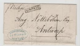 USA029 / Ex N.Y. Per Onforwarding Agent Per Brit. Paket And Via Ostende, UNPAID  1875 - …-1845 Prephilately