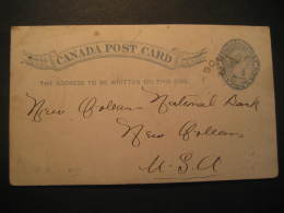 Hudson 1889 To New Orleans USA Postal Stationery Card Canada - 1860-1899 Reign Of Victoria