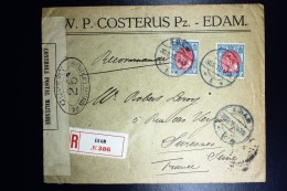 Nederland Aangetekende Enveloppe Edam Naar Suresnes (F) Nr 65 2x  1915 Censuurstrook En Waszegel - Cartas & Documentos