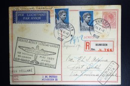 Nederland  Briefkaart 227d Aangetekend Nijmegen Port Gentil GAbon. 1er Voyage Aeromaritime 1937 + Retour - Posta Aerea