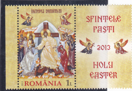 # 180  EASTER, CHRIST, RELIGIOUS, 2013, MNH **, STAMP + LABEL, ROMANIA - Neufs