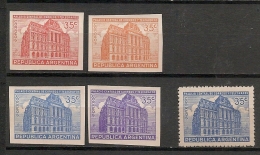 ARGENTINA - 1942 PALACIO CENTRAL DE CORREOS - # 941 - 4 PRUEBAS DE COLOR IMPERFORADAS - Nuevos