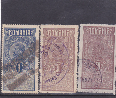 # 181   REVENUE STAMPS, 50 BANI, KING FERDINAND,USED, THREE STAMPS, ROMANIA - Fiscale Zegels