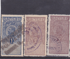 # 181   REVENUE STAMPS, 50 BANI, KING FERDINAND,USED, THREE STAMPS, ROMANIA - Steuermarken