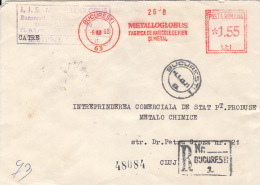 48745- AMOUNT 1.55, METALLOGLOBUS COMPANY, BUCHAREST, RED MACHINE STAMPS ON REGISTERED COVER, 1968, ROMANIA - Covers & Documents