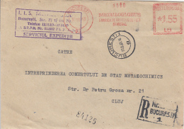 48746- AMOUNT 1.55, METALLOGLOBUS COMPANY, BUCHAREST, RED MACHINE STAMPS ON REGISTERED COVER, 1968, ROMANIA - Briefe U. Dokumente