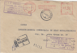 48747- AMOUNT 1.55, METALLOGLOBUS COMPANY, BUCHAREST, RED MACHINE STAMPS ON REGISTERED COVER, 1968, ROMANIA - Briefe U. Dokumente