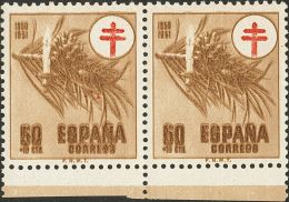 2º CENTENARIO. 50 Cts + 10 Cts Castaño, Pareja (manchitas Del Tiempo, Sin Importancia). IMPRESION PATINADA. - Unused Stamps