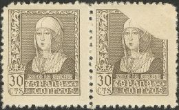ESTADO ESPAÑOL. Isabel La Católica. 30 Cts Negro, Pareja. ENSAYO DE PLANCHA (dentado), Un Sello Presenta F - Unused Stamps