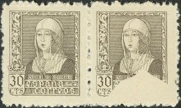 ESTADO ESPAÑOL. Isabel La Católica. 30 Cts Negro, Pareja. ENSAYO DE PLANCHA (dentado), Un Sello FALTA DE I - Unused Stamps