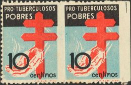 ESTADO ESPAÑOL. Protuberculosos . 10 Cts Negro, Azul Y Rojo, Pareja (manchitas Del Tiempo). SIN DENTAR EN MARGEN - Unused Stamps