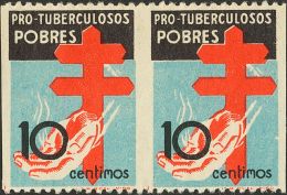 ESTADO ESPAÑOL. Protuberculosos . 10 Cts Negro, Azul Y Rojo, Pareja. SIN DENTADO VERTICAL. MAGNIFICA Y RARA. Edif - Unused Stamps