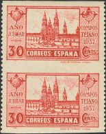 ESTADO ESPAÑOL. Año Santo. 15 Cts Castaño, Pareja SIN DENTAR ENTRE LOS SELLOS, 15 Cts Castañ - Unused Stamps