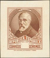 II REPUBLICA. Personajes. Sin Valor, Castaño. PRUEBA DE PUNZON. MAGNIFICA Y RARISIMA, NO RESEÑADA EN GALVE - Unused Stamps