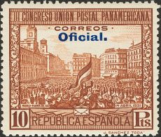 II REPUBLICA. Unión Postal Panamericana. Serie Completa, Cinco Valores. CAMBIO DE COLOR EN LA SOBRECARGA. MAGNIFI - Unused Stamps